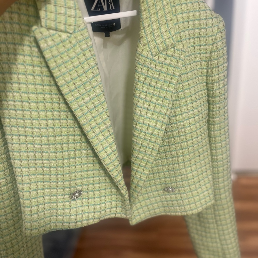 Zara Women's Light Green Tweed Blazer
